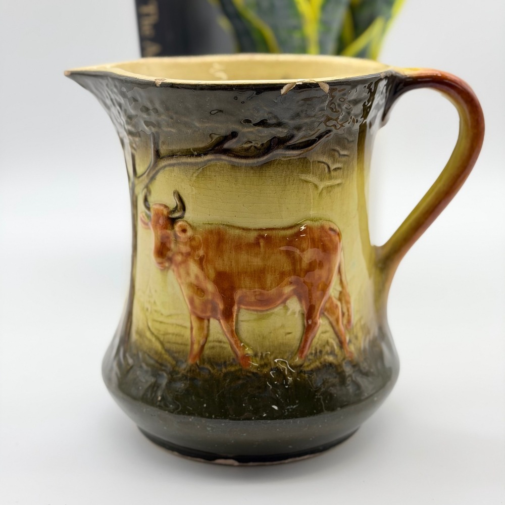 Antique Roseville Cow Pitcher Early 1900s 7.5" Farmhouse Rustic Milk Jug